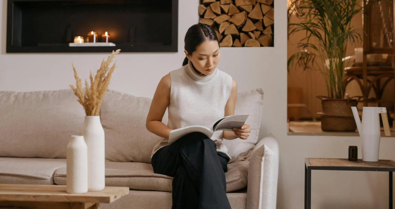 woman reading a magazine about small space finds