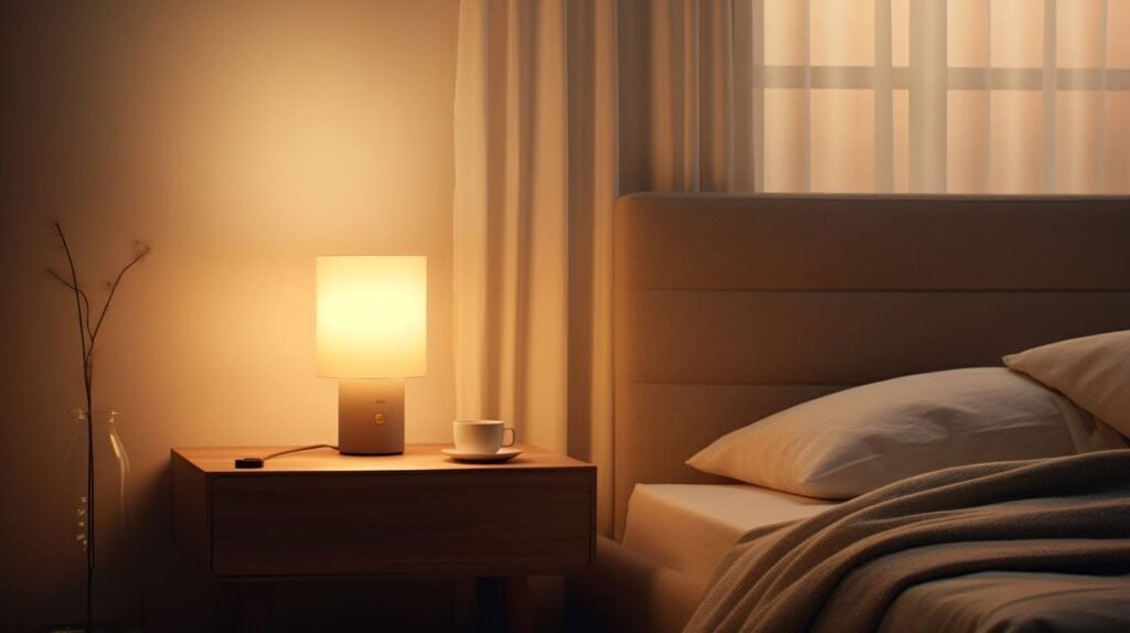 yellow side lamp in a bedroom