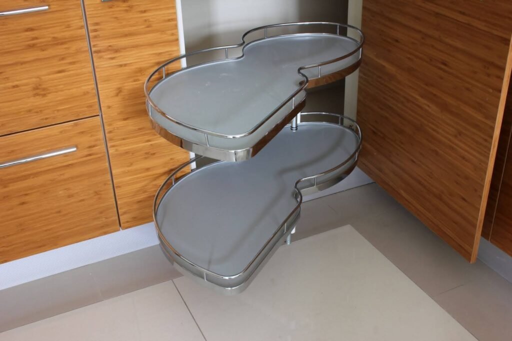 Lazy Susan corner cabinet in small kitchen