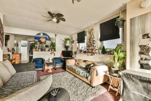 Cozy living room with decorated sofa and stylish room decor