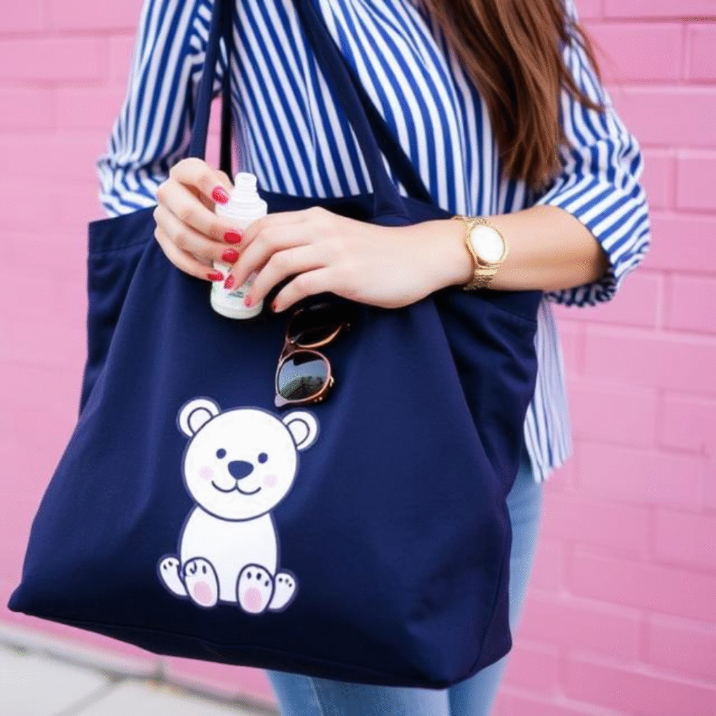 girl carrying tote bags