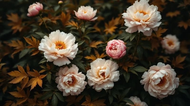 peony plants in fall garden