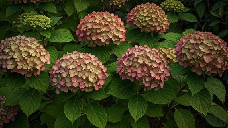 hydrangea bushes in autumn