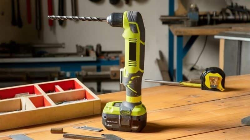 Close-up of right angle drill
