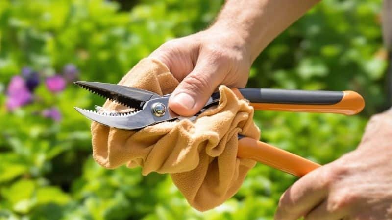 Disinfecting garden pruners with alcohol