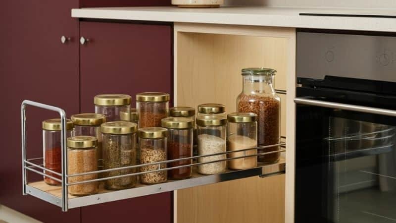 pull-out rack in cabinet