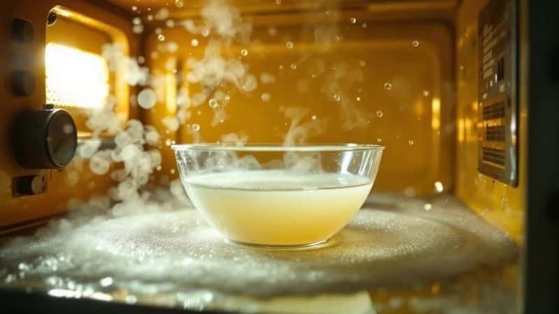 Using vinegar steam to remove microwave odors and stains