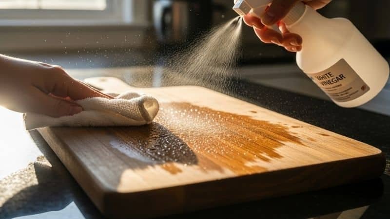 Disinfecting wooden cutting board with vinegar
