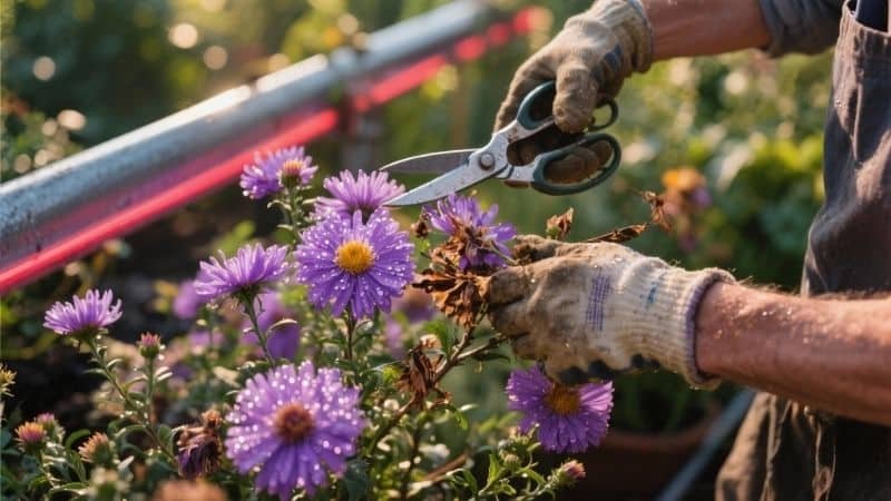 gardener deadheading asters