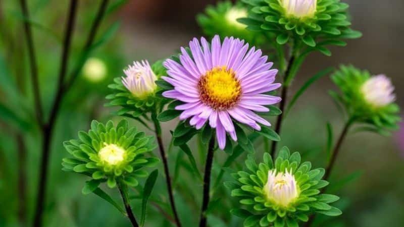 newly bloomed asters buds