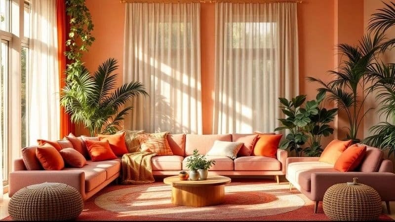 living room with light sheer curtains and natural sunlight