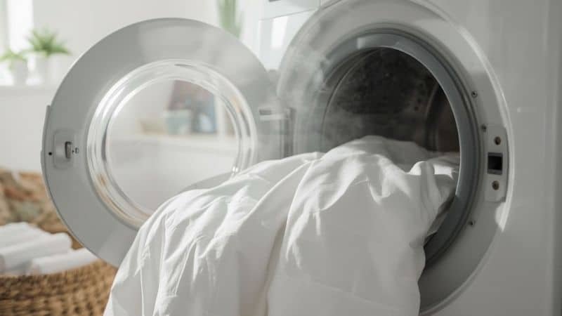 white bedding in washing machine