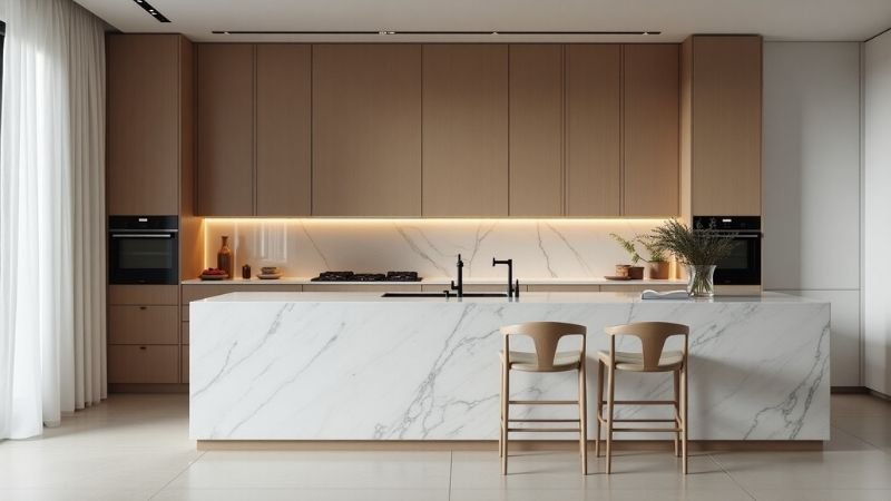 minimalist kitchen with ultra thin quartz countertop