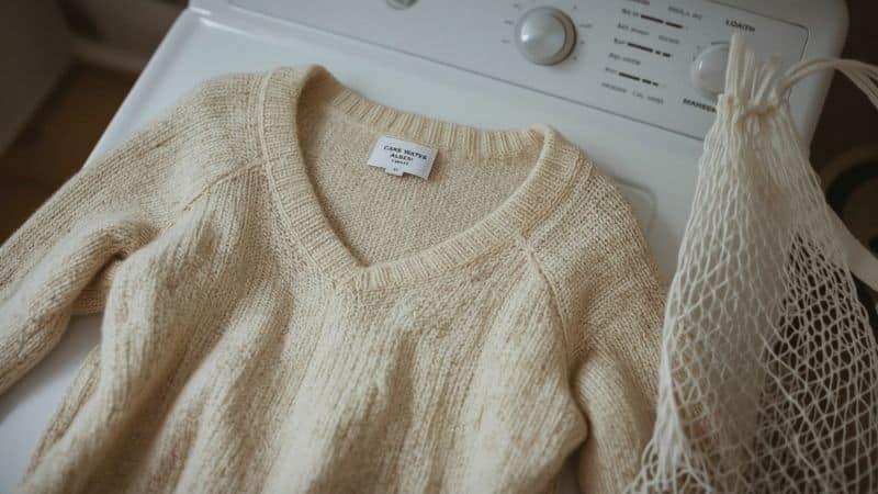 wool sweaters placed on top of washing machine