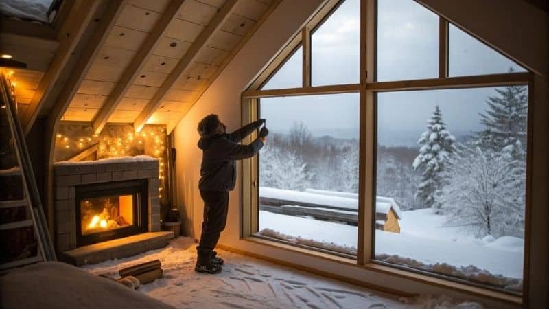 person sealing window gaps