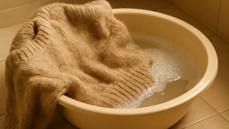 wool sweaters in a tub