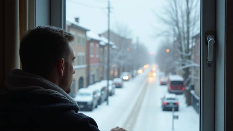 Person inside home looking out window