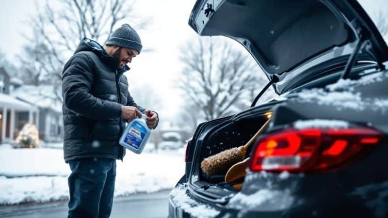 Person preparing car for winter