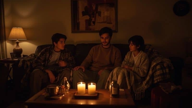 candle lit living room during power outag