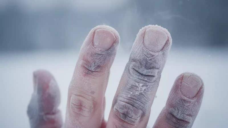 Early signs of frostbite caused by a snow storm