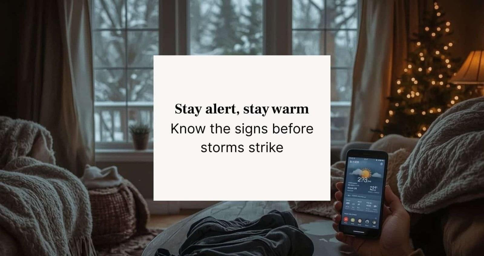 cozy winter home with snow outside the windows